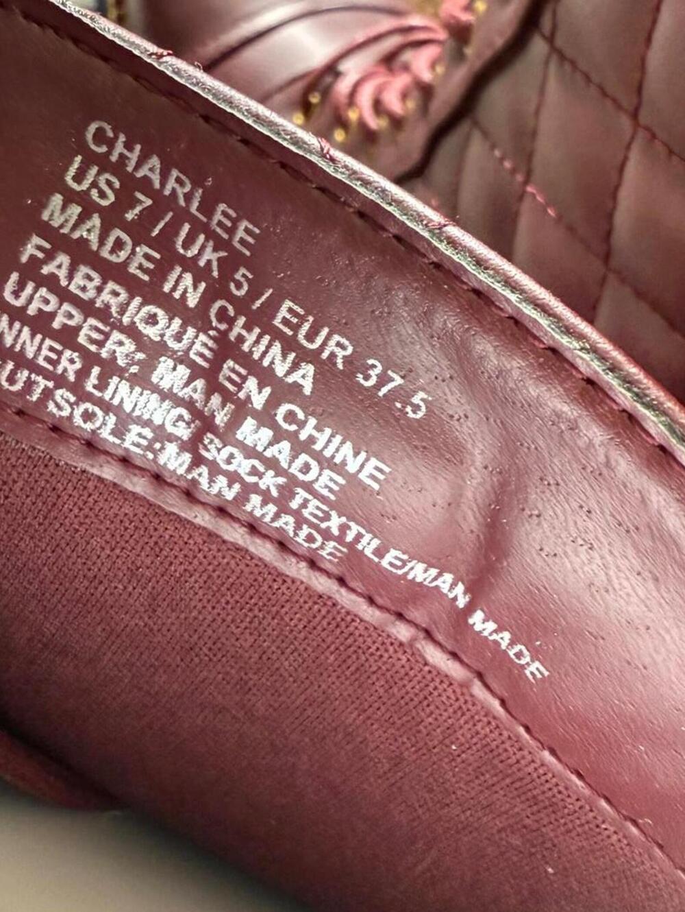 Charlee Burgundy Quilted Lace Up Combat Boots Chain Trim Size 7.5 - Picture 5 of 6